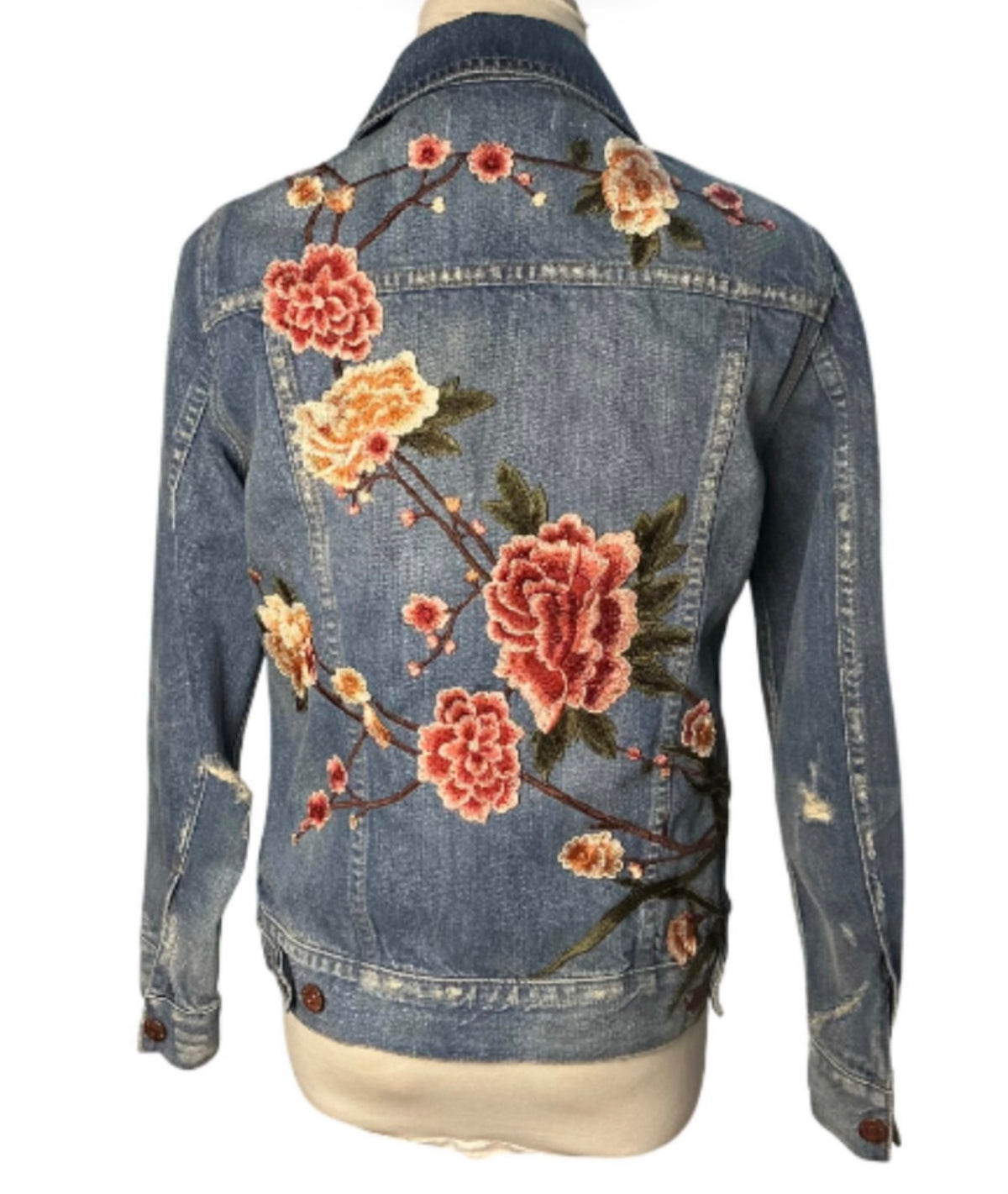 Madewell floral embellished denim jacket size S back view