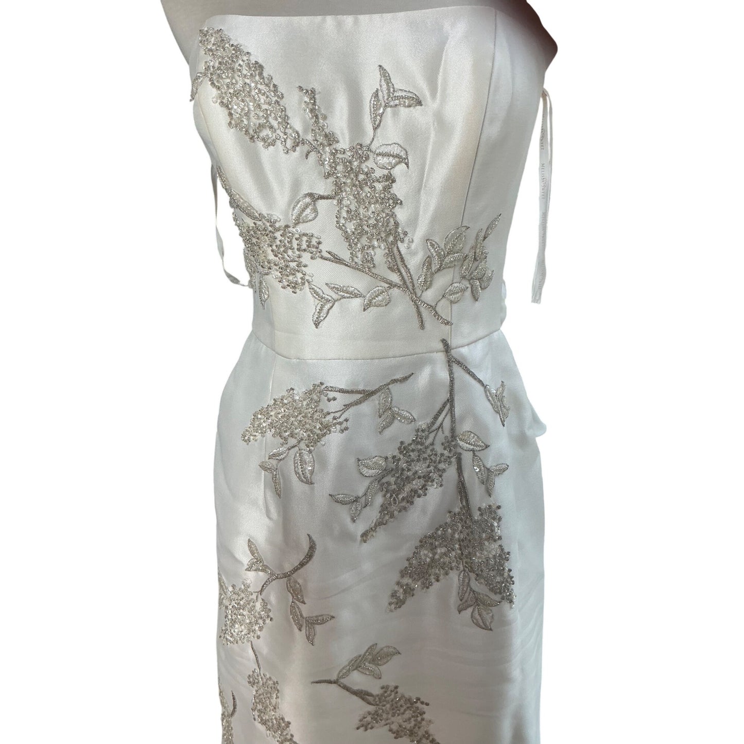 Melissa Sweet by David’s Bridal Ivory One-Shoulder Floral Jacquard Wedding Gown Sz 4