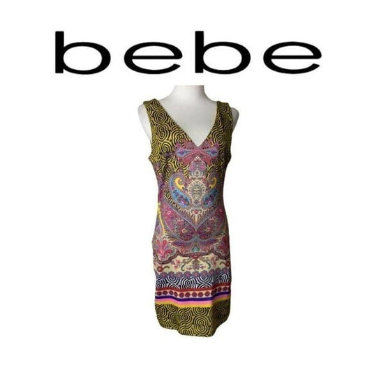 Bebe Y2K Paisley Print Bodycon Dress  Stretch Midi  SZ S