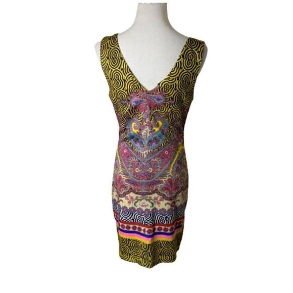 Bebe Y2K Paisley Print Bodycon Dress  Stretch Midi  SZ S