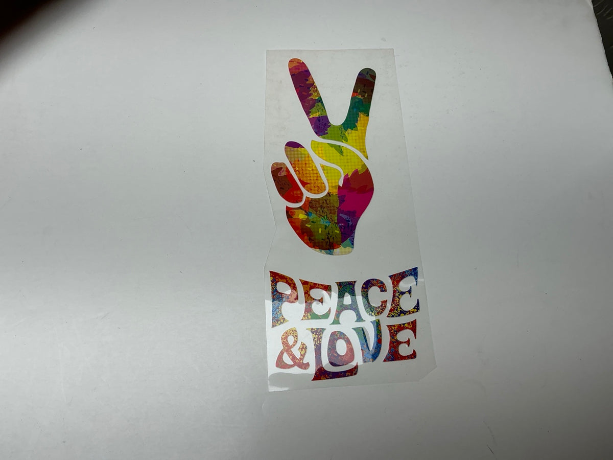 Colorful peace hand with Peace and Love lettering statement embellishment