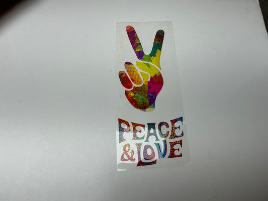 Colorful peace hand with Peace and Love lettering statement embellishment