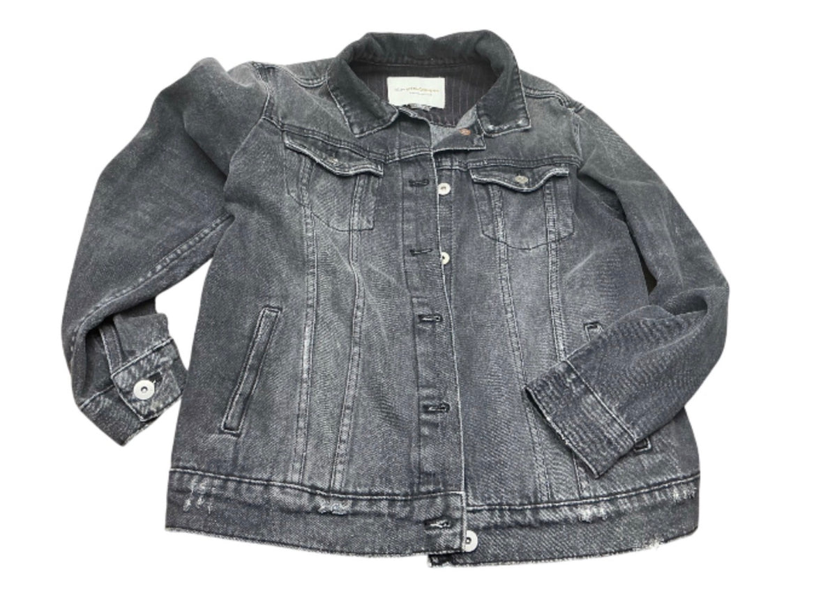 Pilcro charcoal denim jacket front, size XS