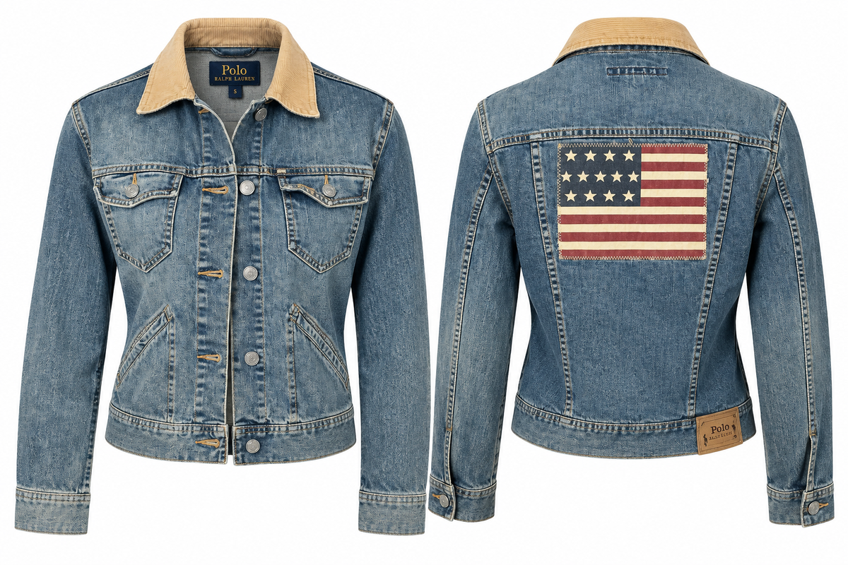 Polo Ralph Lauren American flag denim jacket size S front and back