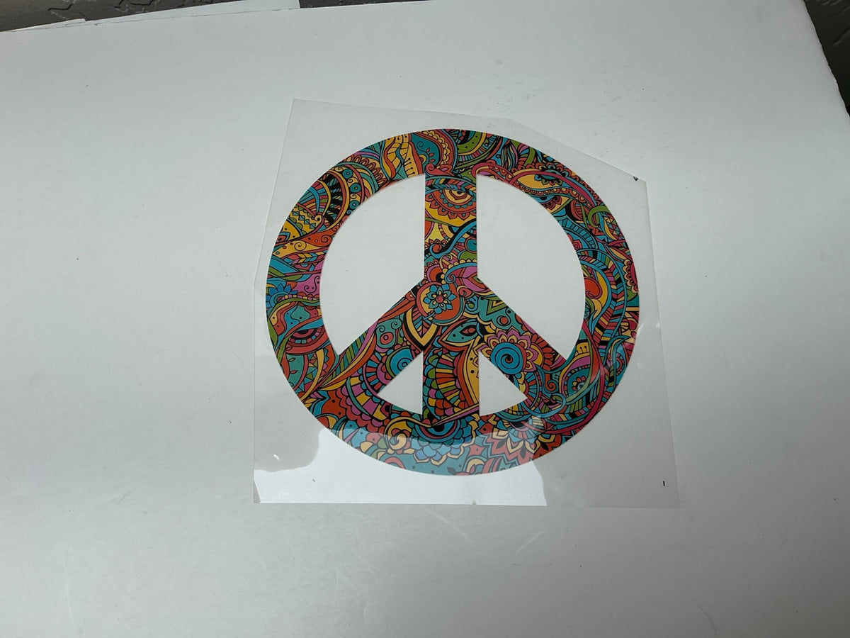 Colorful psychedelic paisley peace sign statement embellishment