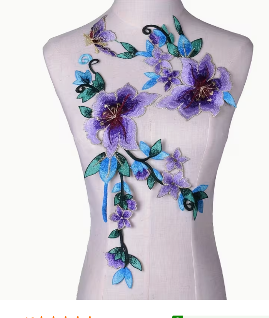Purple and blue floral vine applique embellishment