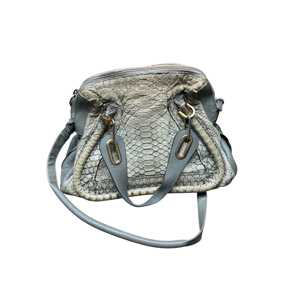 Chloé Genuine Python Snakeskin Leather Satchel Bag Taupe Gold Hardware