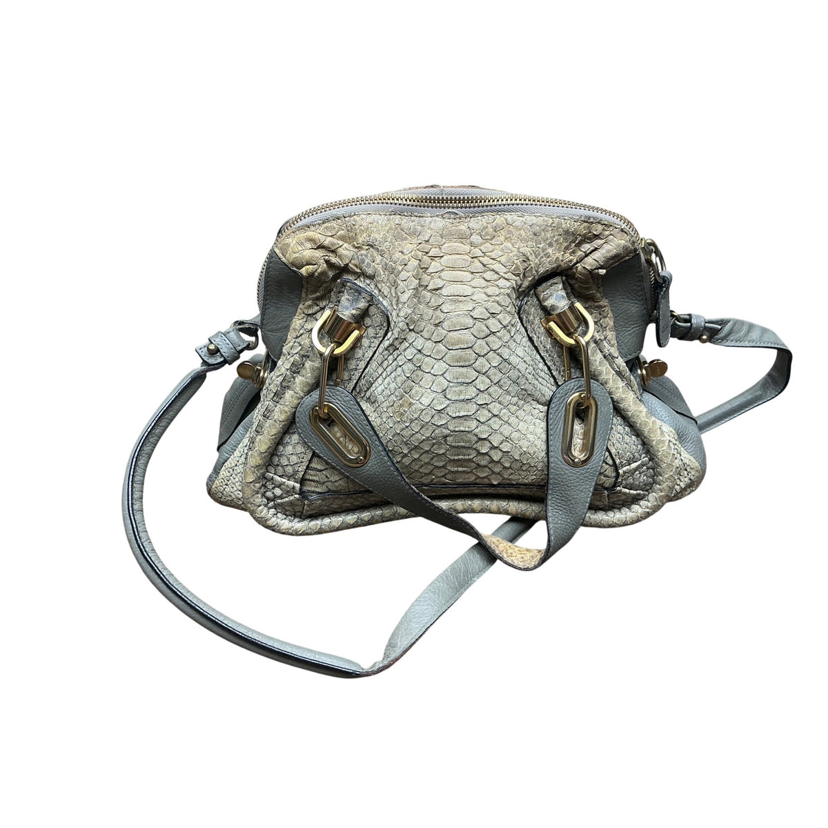 Chloé Genuine Python Snakeskin Leather Satchel Bag Taupe Gold Hardware