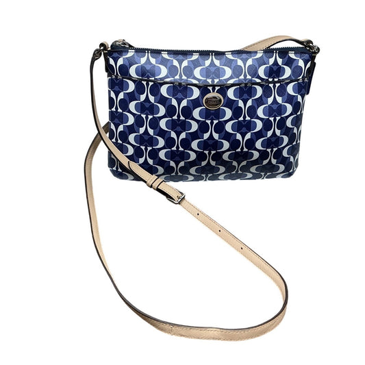 Coach Blue Signature Crossbody Purse Nylon Leather Trim Everyday Bag