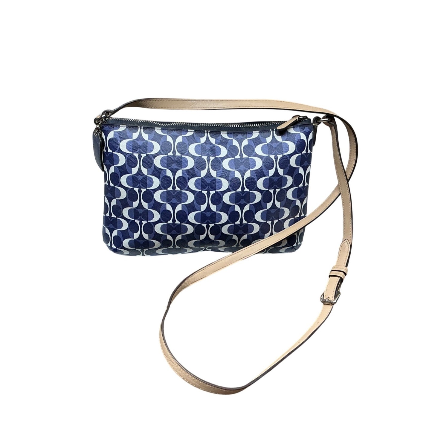 Coach Blue Signature Crossbody Purse Nylon Leather Trim Everyday Bag