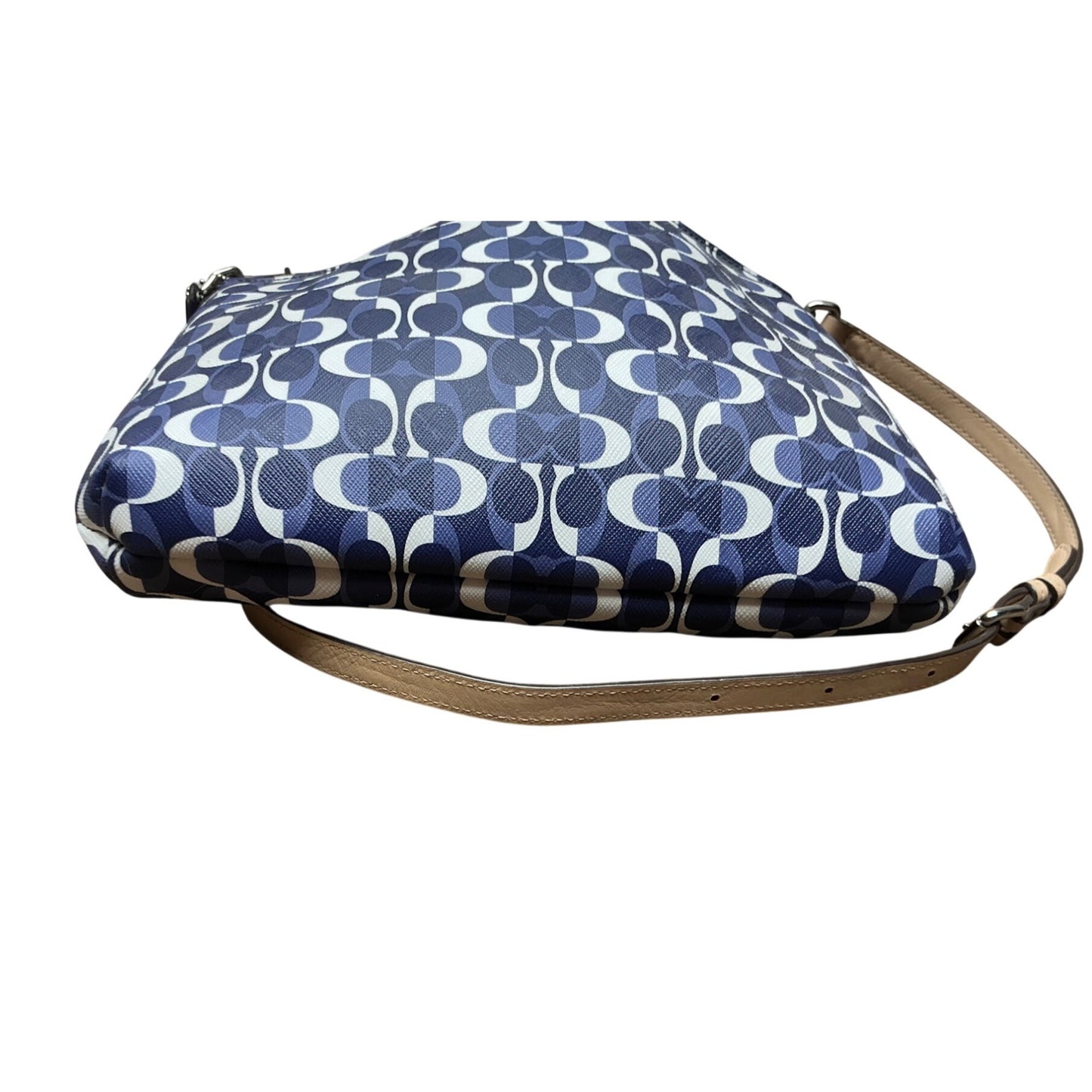 Coach Blue Signature Crossbody Purse Nylon Leather Trim Everyday Bag
