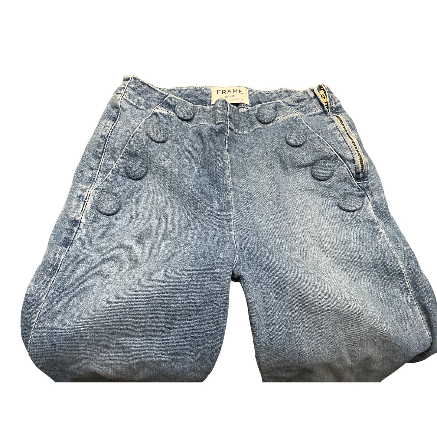 Frame Sailor Button Front Wide Leg Jeans Light Wash Denim. Sz 26
