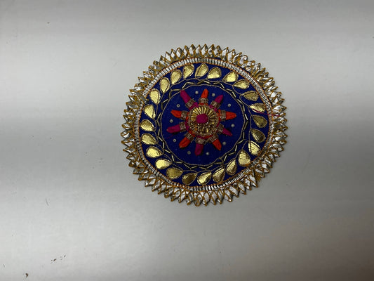 Royal blue and gold round embroidered medallion embellishment