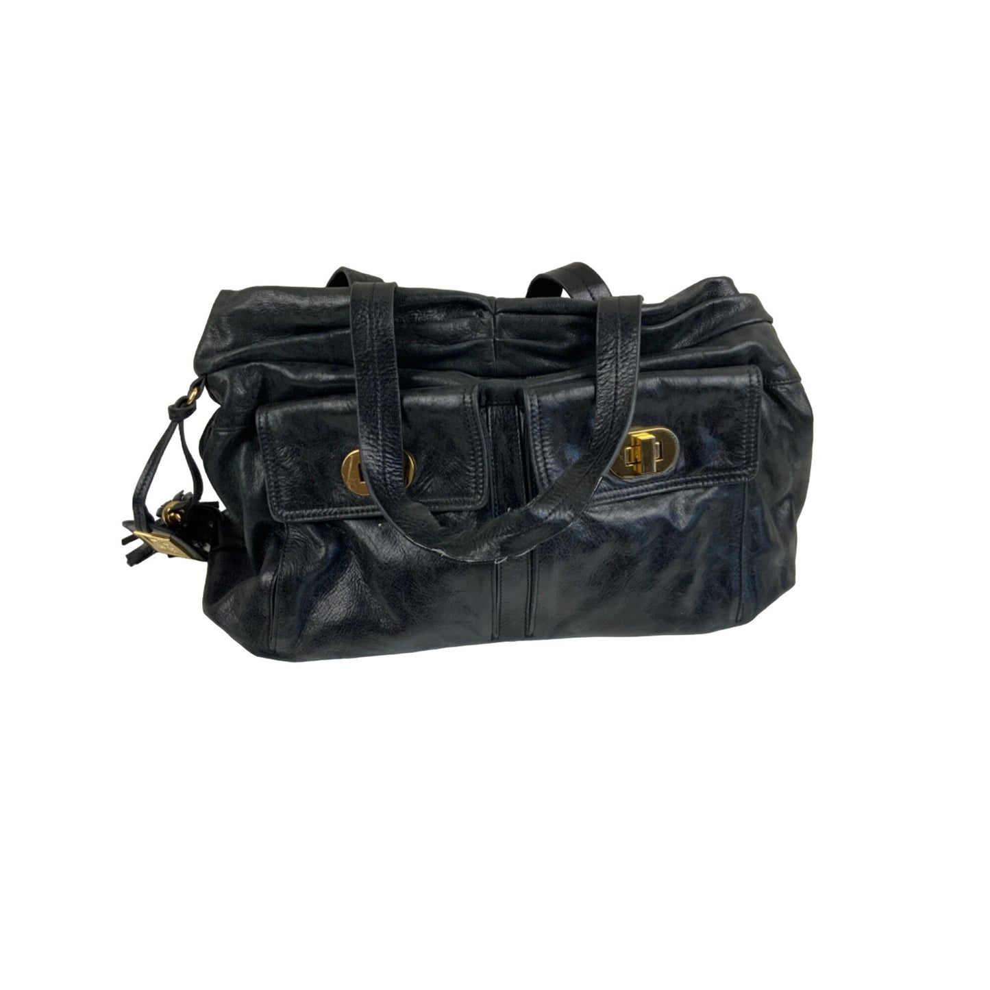 Badgley Mischka Black Leather Hobo Bag Slouchy Shoulder Purse Gold Hardware