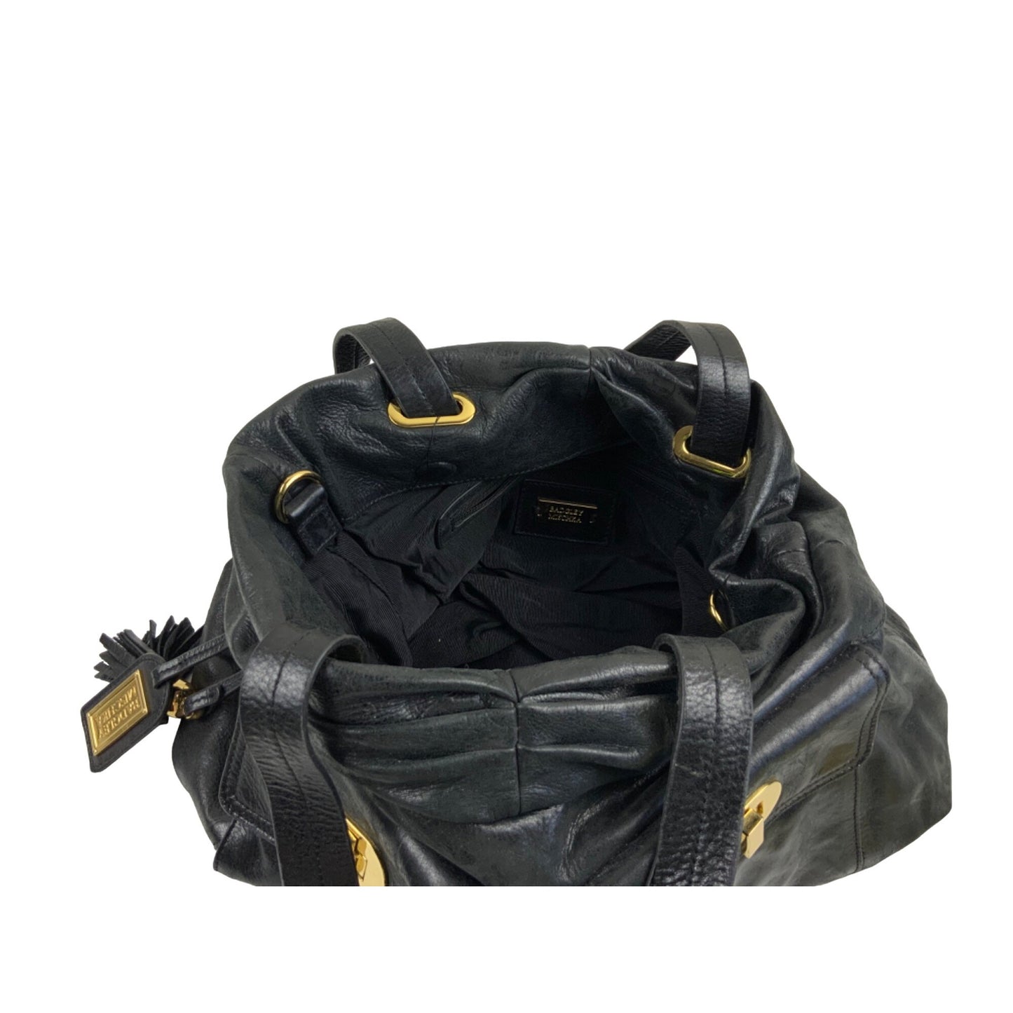 Badgley Mischka Black Leather Hobo Bag Slouchy Shoulder Purse Gold Hardware