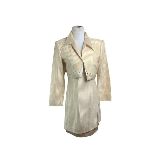 Vintage Alberto Makali Ceam On Cream Sheath Suit Dress Sz 6