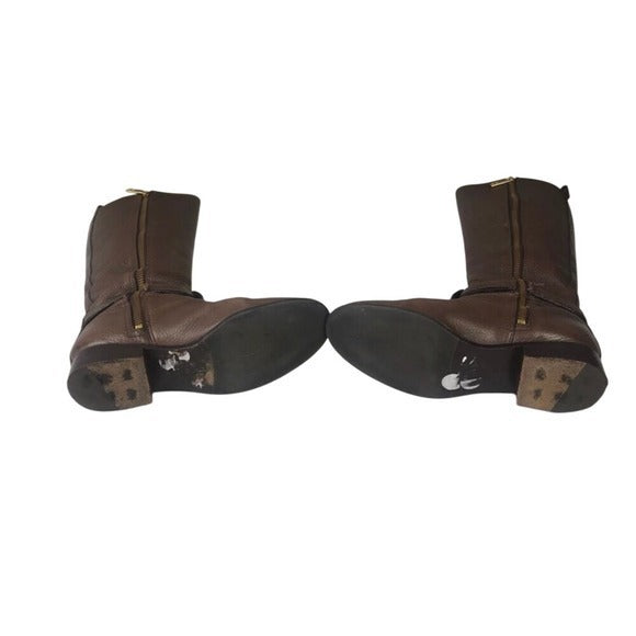 Tory Burch Brown Leather Riding Boots with Gold Logo Hardware‎