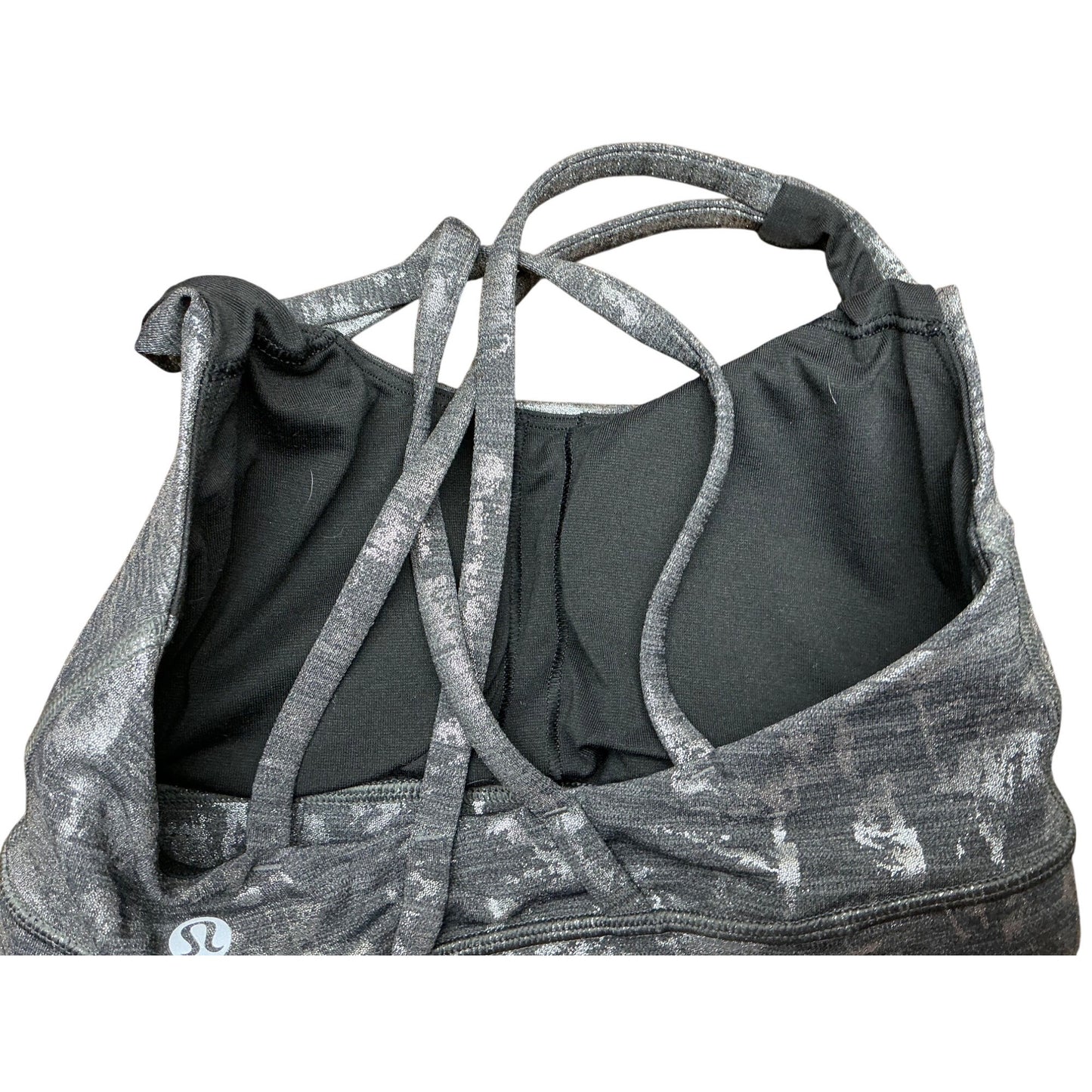 Lululemon Black Gray Abstract Print Strappy Sports Bra Women’s Size 4