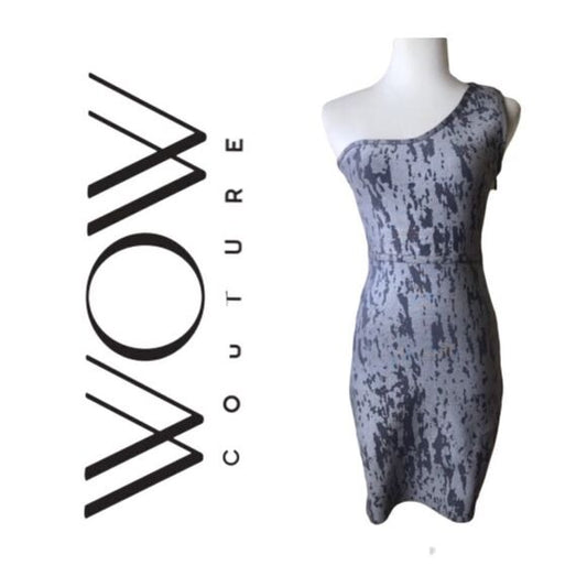 WOW Couture Gray One-Shoulder Bodycon Dress Abstract Print Sz