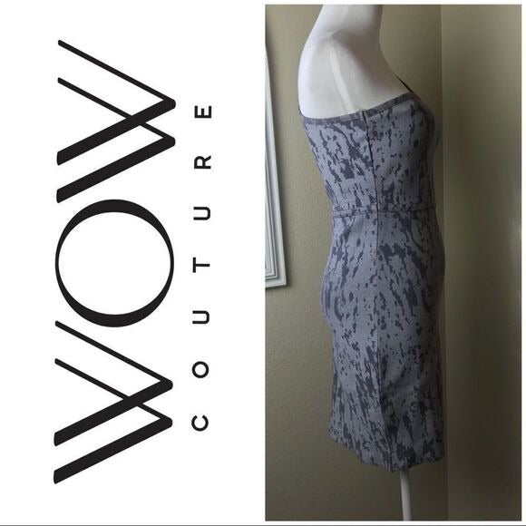 WOW Couture Gray One-Shoulder Bodycon Dress Abstract Print Sz