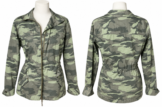 Sonoma size M camouflage jacket, front and back on white