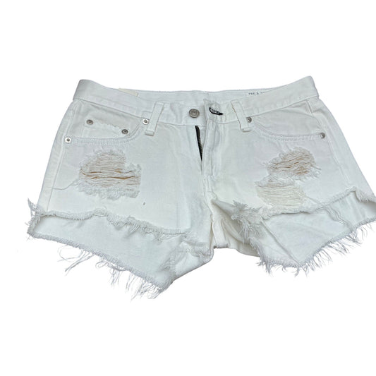 rag & bone White Distressed Denim Cutoff Shorts Raw Hem Designer Jean Shorts Sz 24