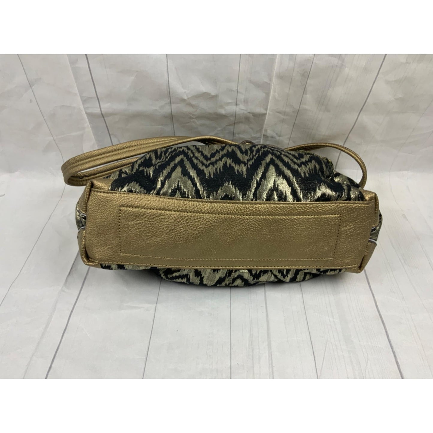 Wilsons Leather Animal Print Ruched Clutch Handbag Brown Black Buckle Accent