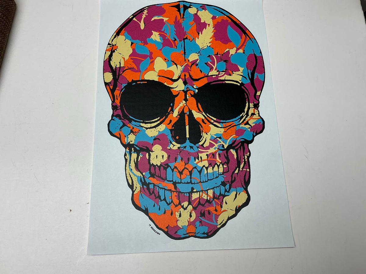 Bright floral skull statement embellishment in turquoise orange magenta and yellow