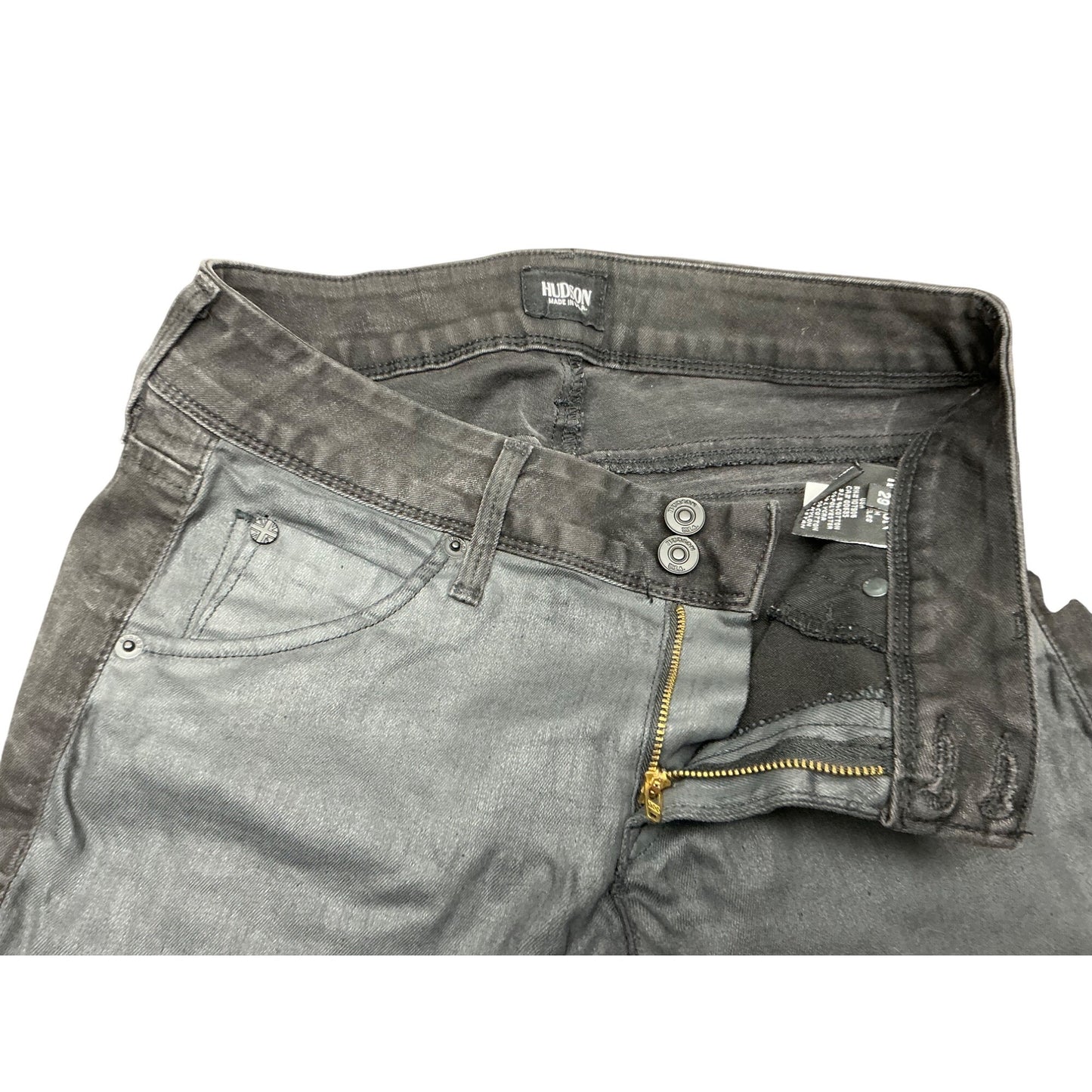 Hudson Black Coated Front Skinny Jeans Waxed Sheen Flap Pocket Women’s Size 29