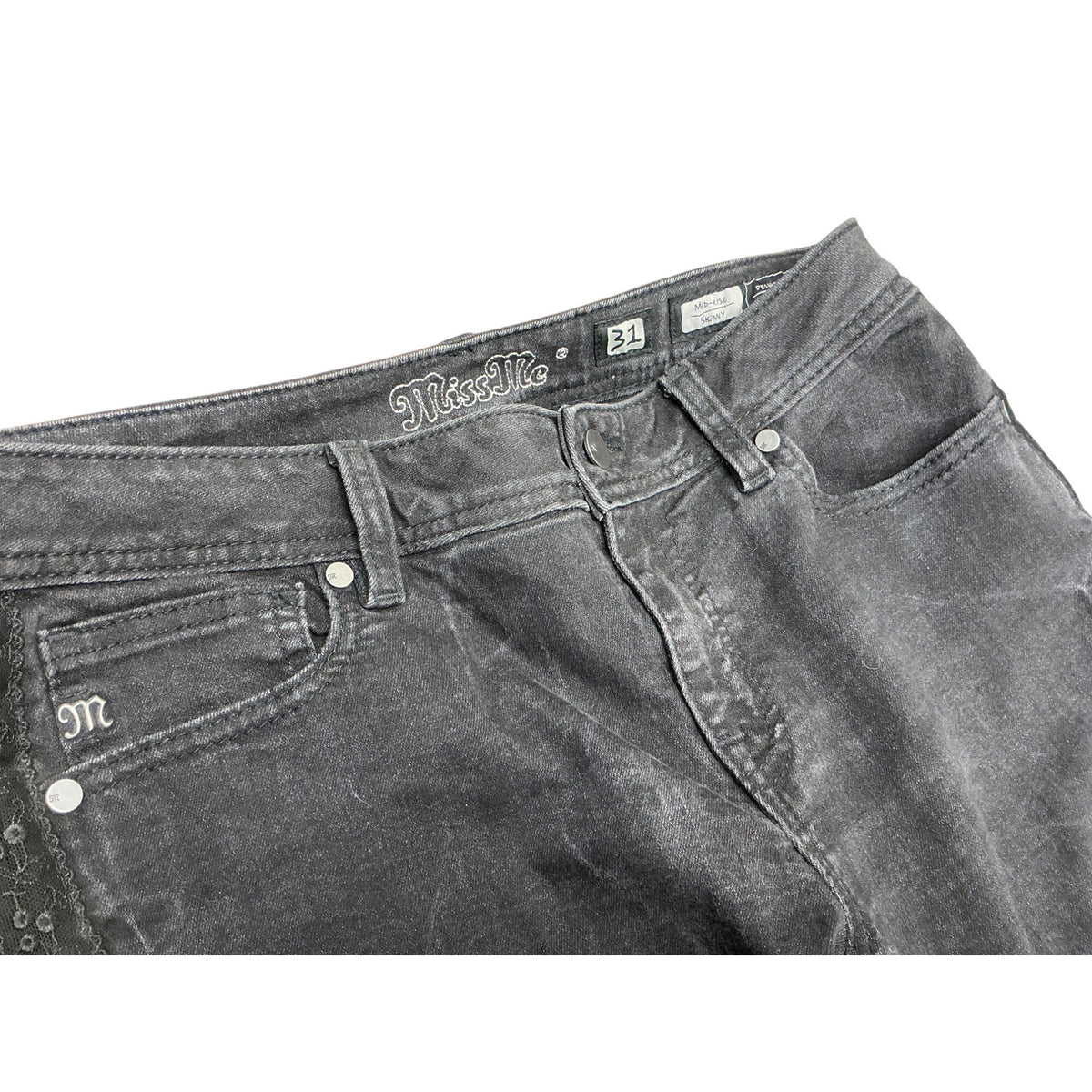 Miss Me Women’s Black Charcoal Skinny Jeans Distressed Denim Size 31