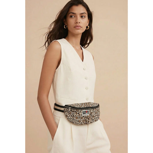 Brighton Leopard Print Belt Bag Fanny Pack Love Patch Adjustable Waist Crossbody