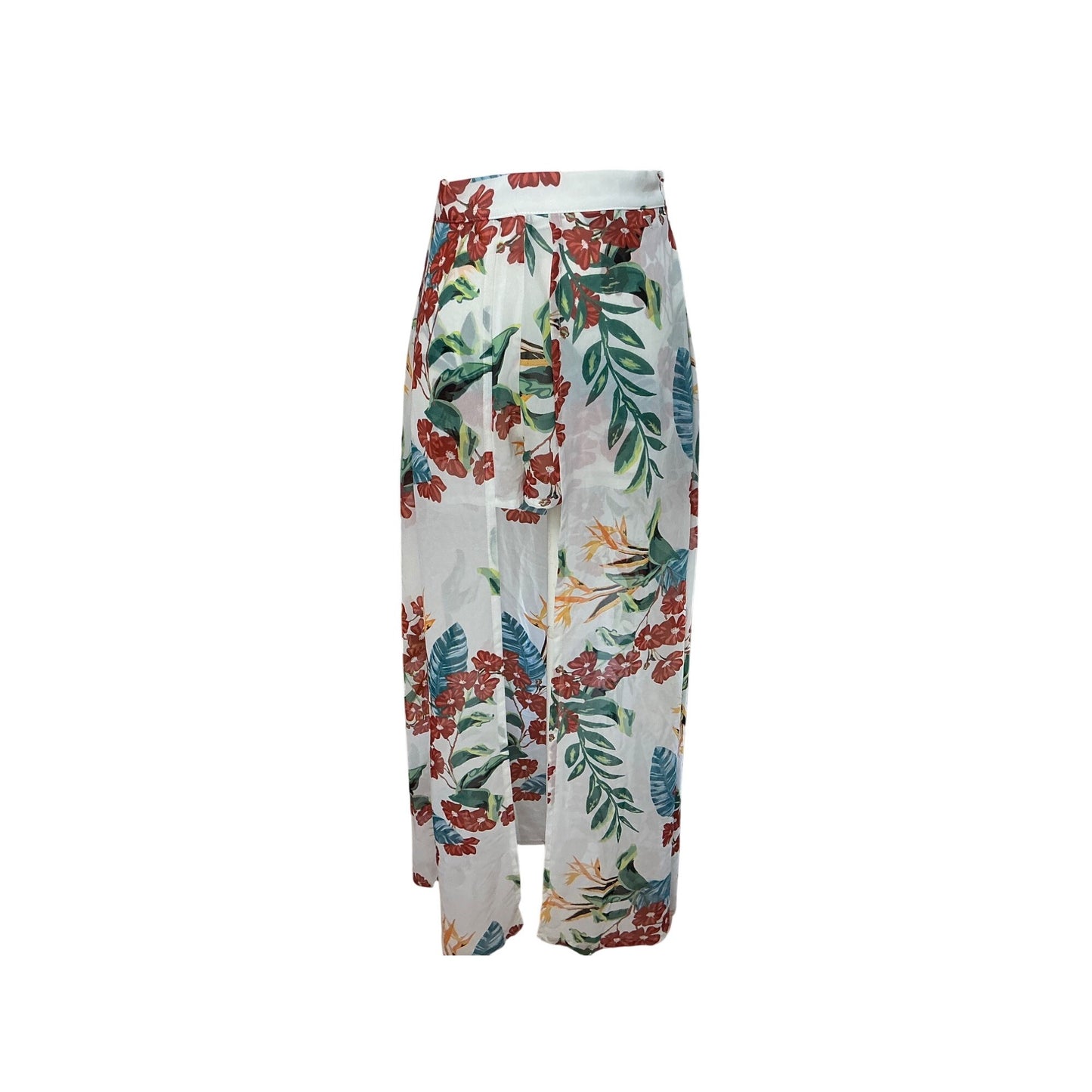 Guess Los Angeles Tropical Floral Wide Leg Pants White High Rise Resort XS