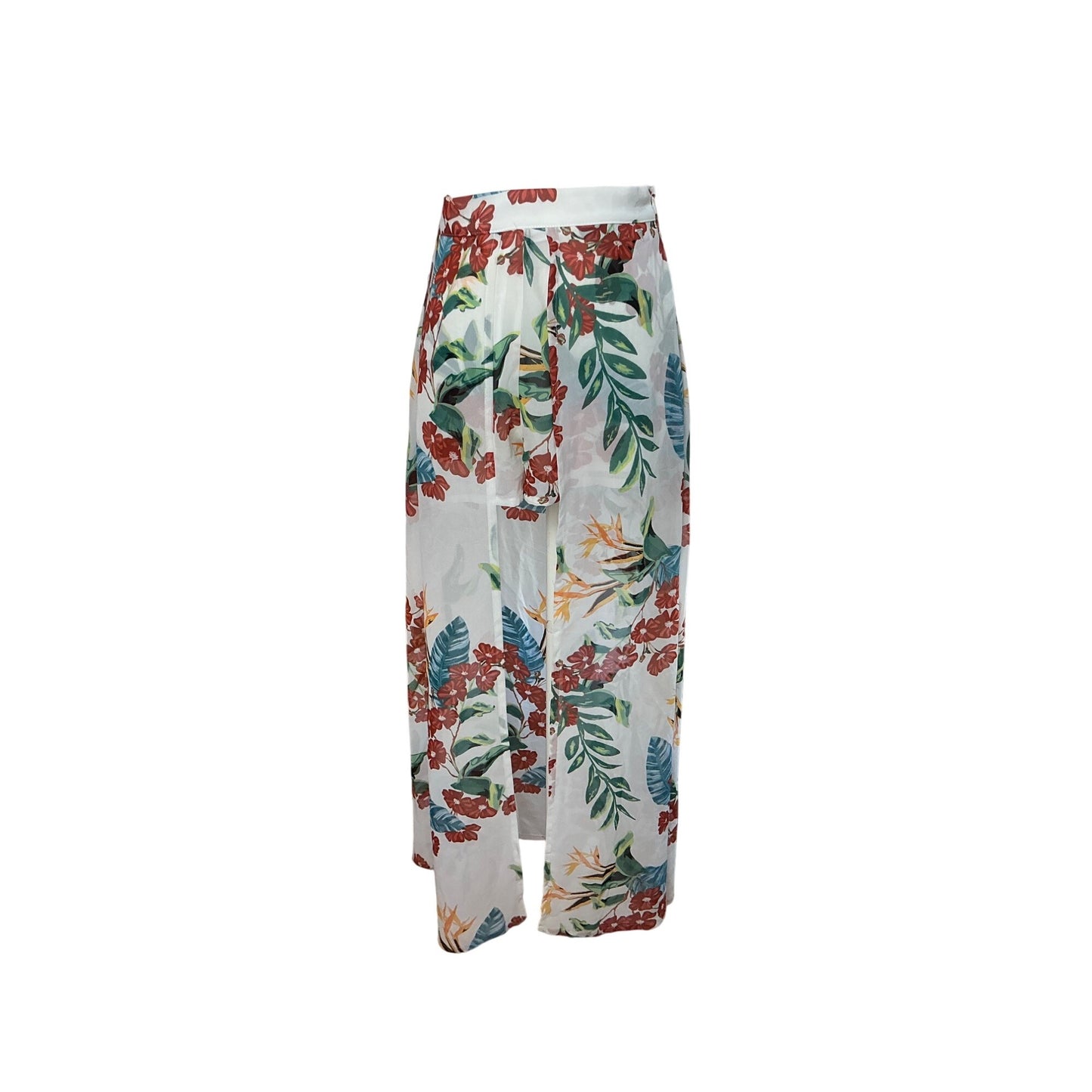 Guess Los Angeles Tropical Floral Wide Leg Pants White High Rise Resort XS