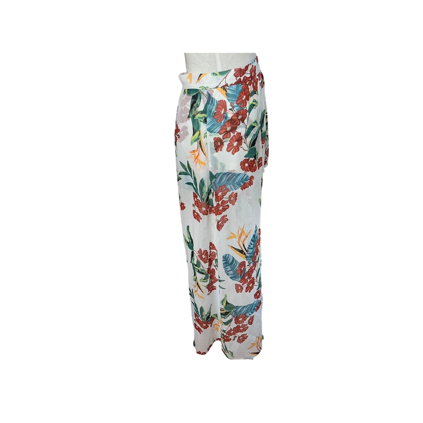 Guess Los Angeles Tropical Floral Wide Leg Pants White High Rise Resort XS