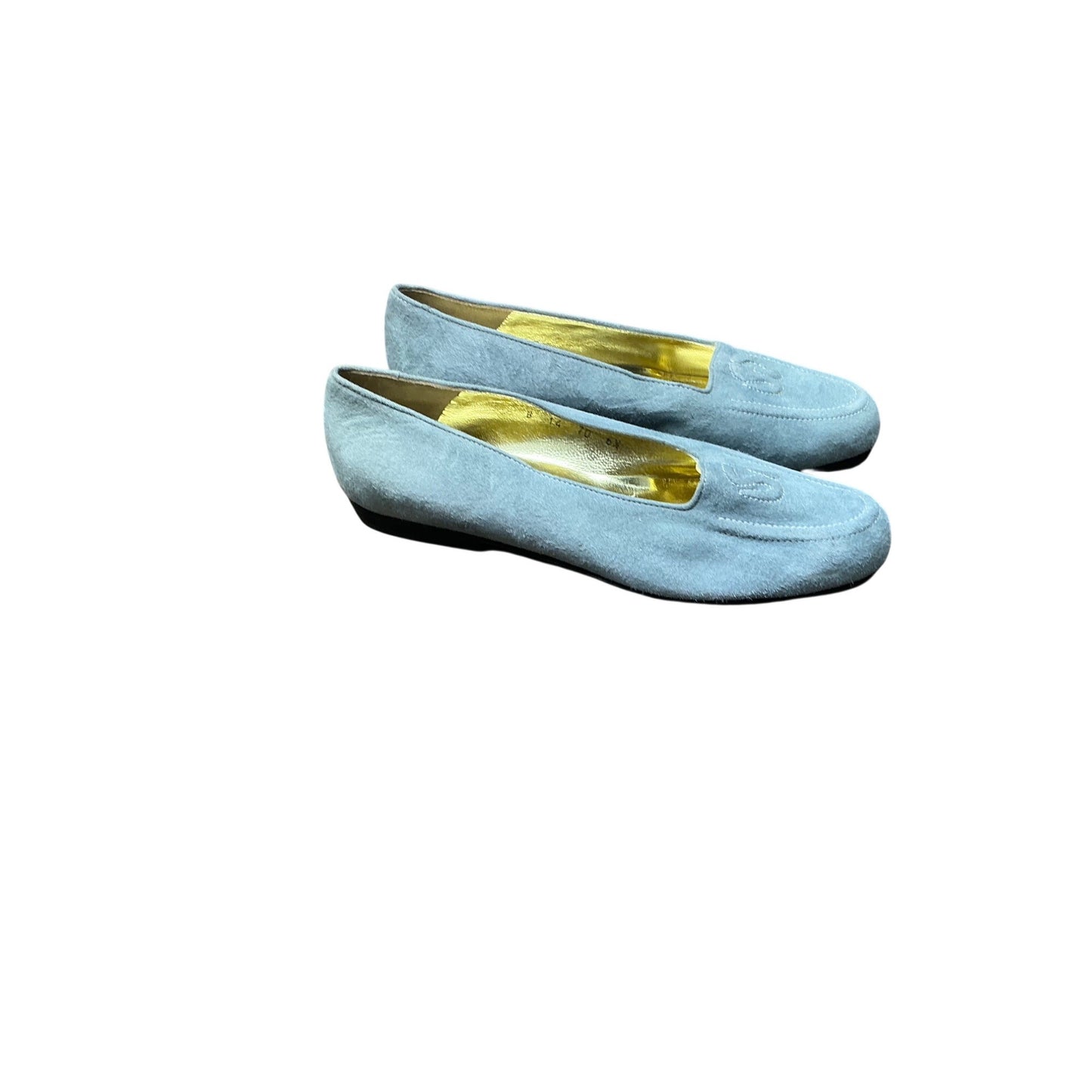 St. John Light Blue Suede Loafers Slip On Flats Embroidered Logo Women’s Sz 6.5
