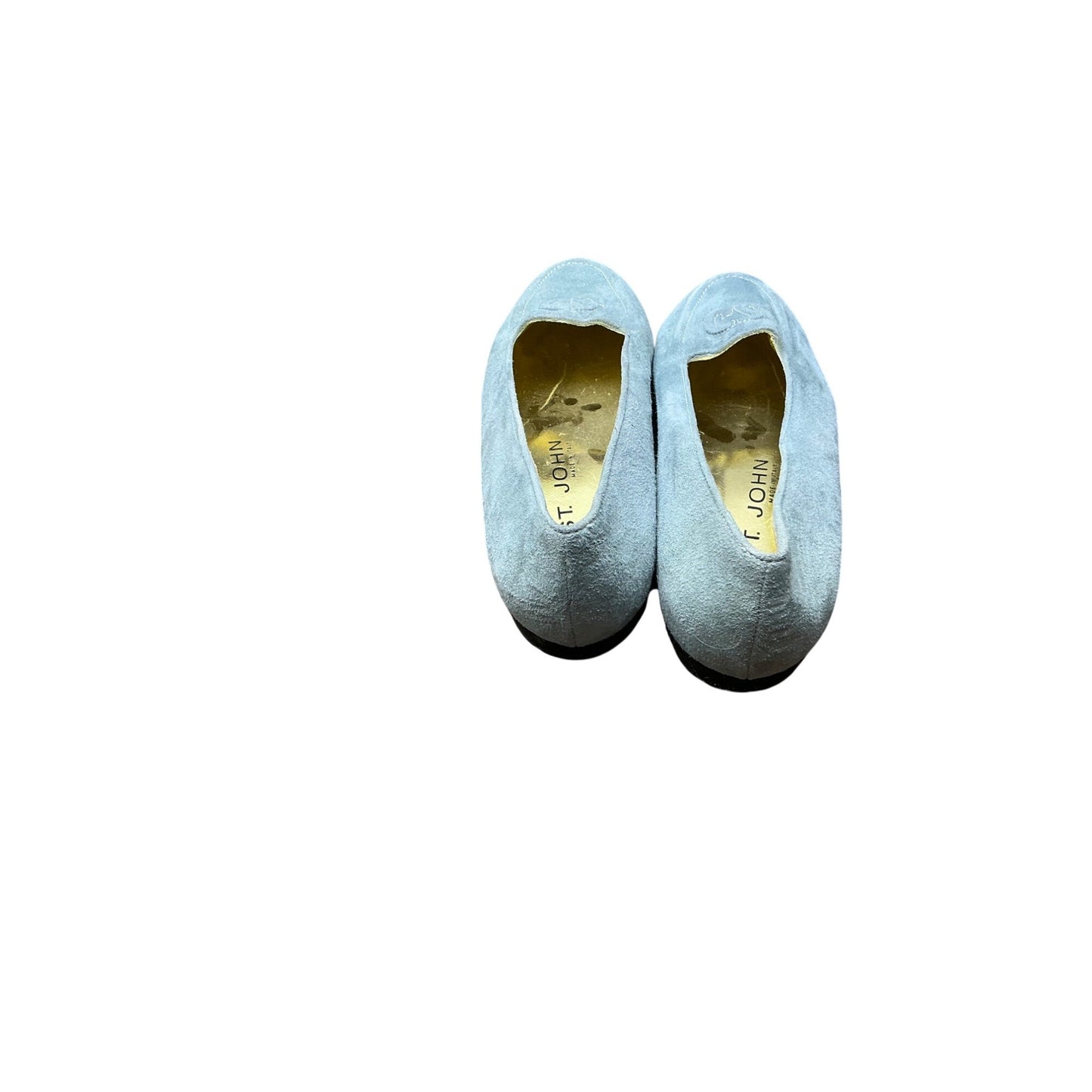 St. John Light Blue Suede Loafers Slip On Flats Embroidered Logo Women’s Sz 6.5