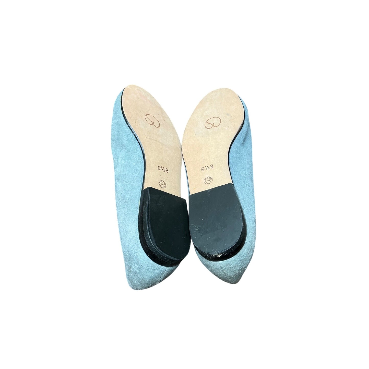 St. John Light Blue Suede Loafers Slip On Flats Embroidered Logo Women’s Sz 6.5