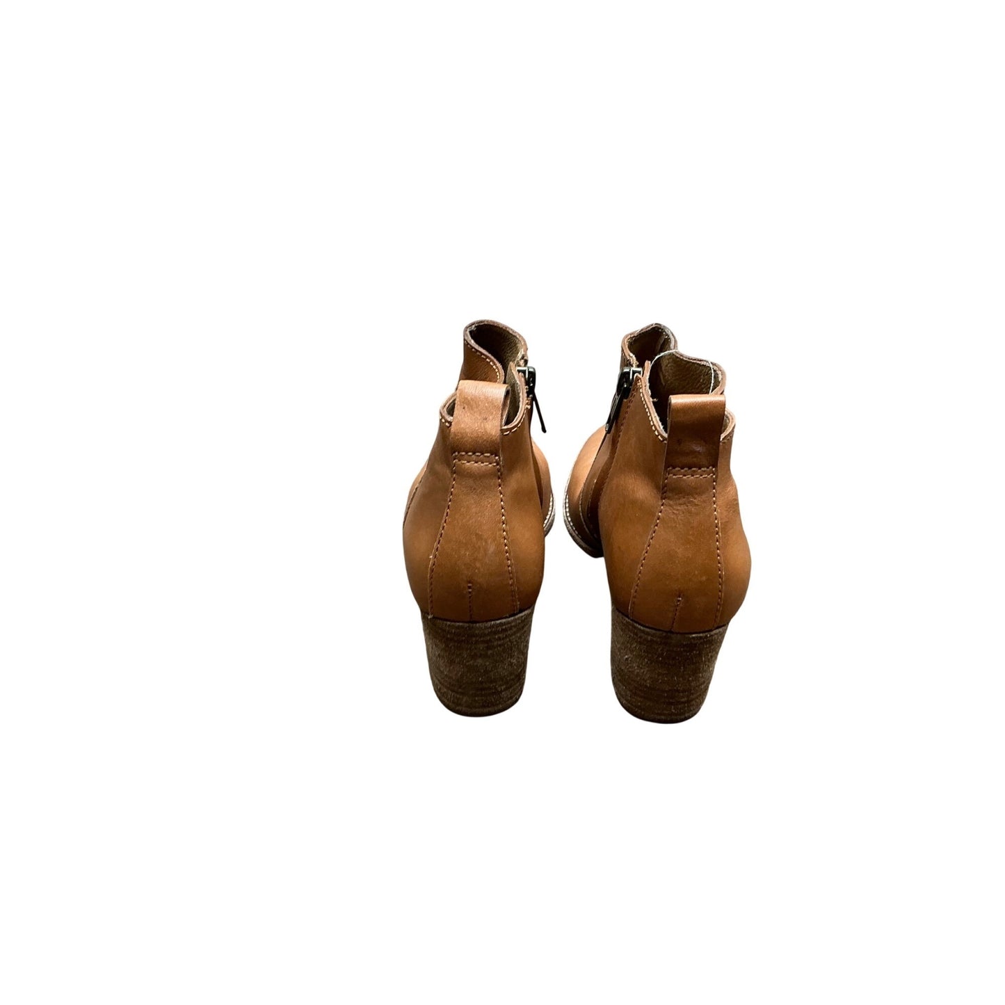 Madewell Tan Leather Ankle Booties Side Zip Stacked Heel Boots Women’s  Sz 6