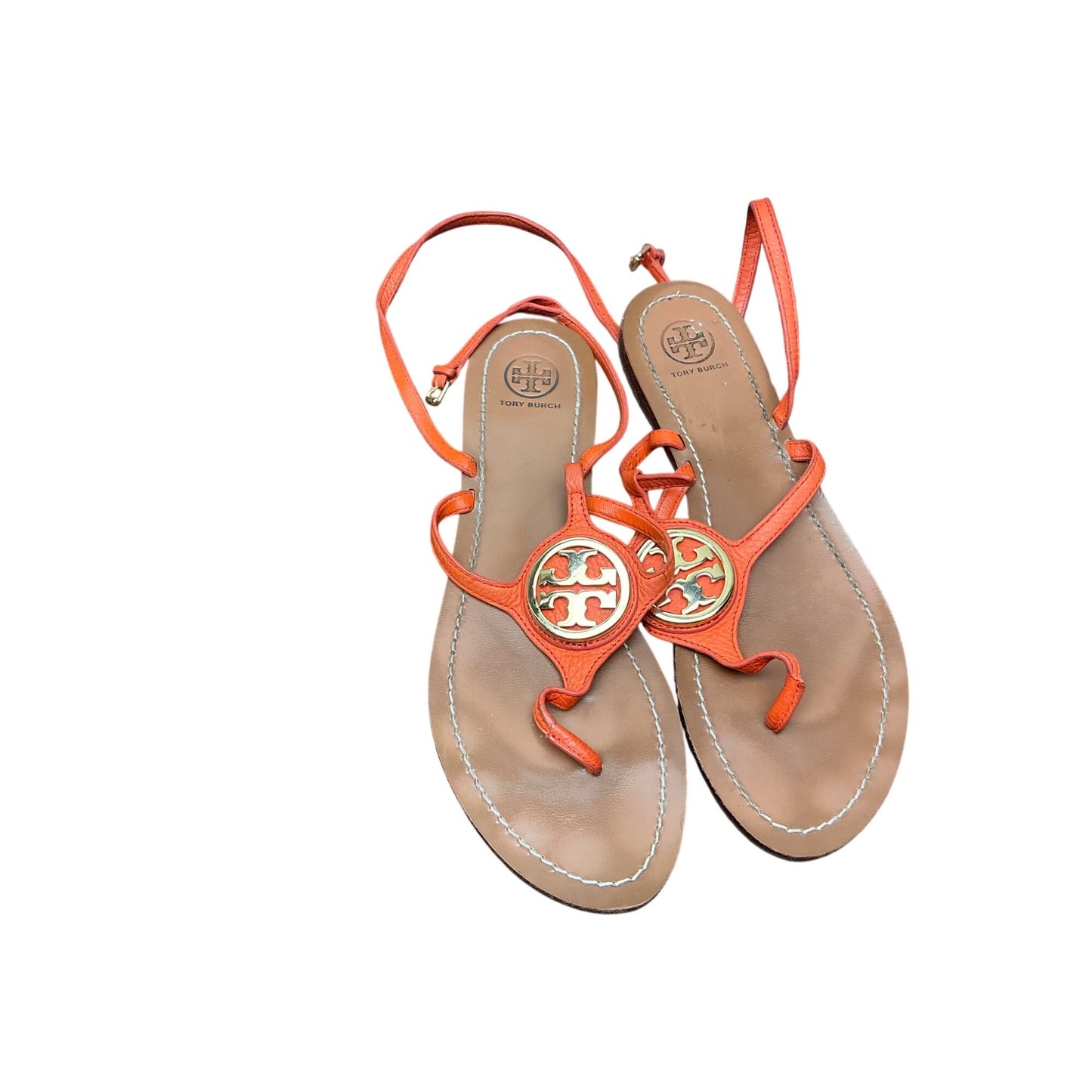 Tory Burch Orange Miller Sandals Logo Medallion Thong Flip Flop Size 9.5M