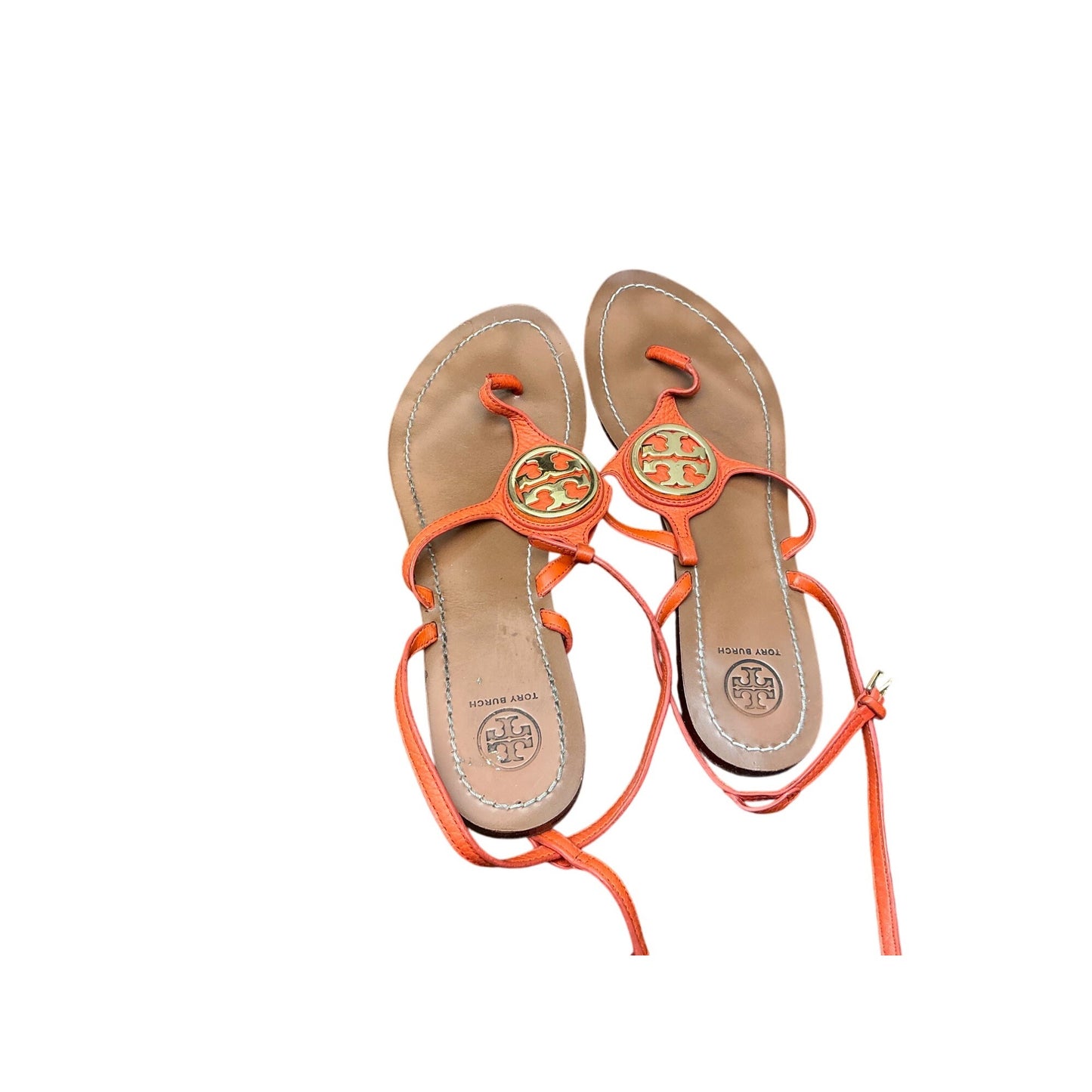 Tory Burch Orange Miller Sandals Logo Medallion Thong Flip Flop Size 9.5M