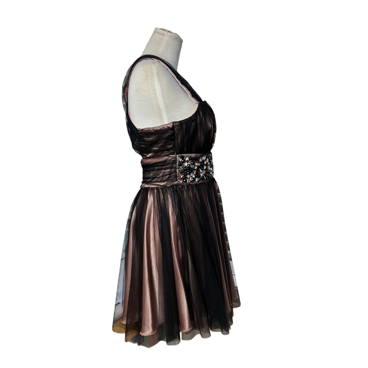 NWT Trixxi Girl Bronze Metallic Beaded Crisscross Halter Cocktail Party Dress Size 3