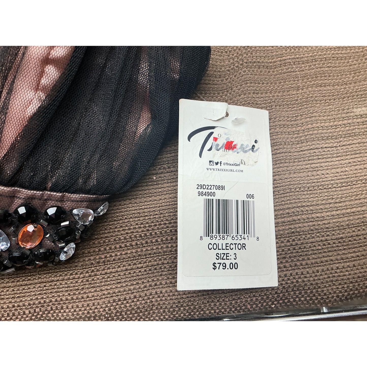 NWT Trixxi Girl Bronze Metallic Beaded Crisscross Halter Cocktail Party Dress Size 3