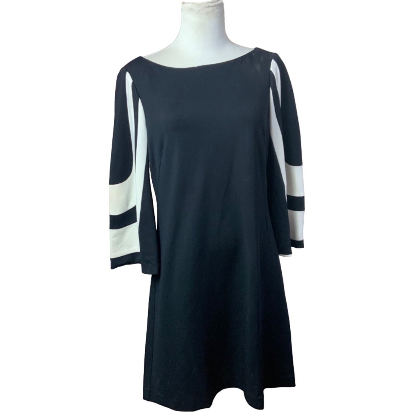 Trina Turk Black Shift Dress with Contrast Sleeve Detail Sz M