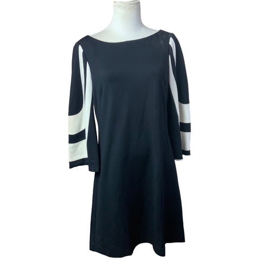 Trina Turk Black Shift Dress with Contrast Sleeve Detail Sz M
