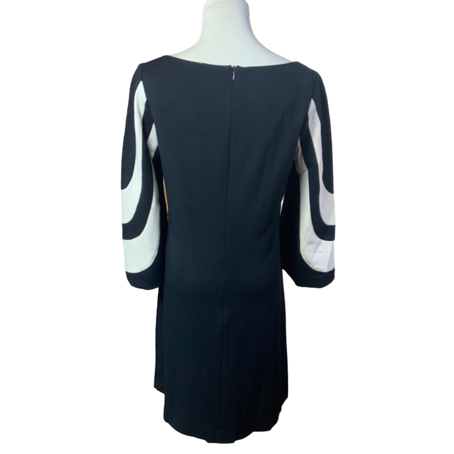 Trina Turk Black Shift Dress with Contrast Sleeve Detail Sz M