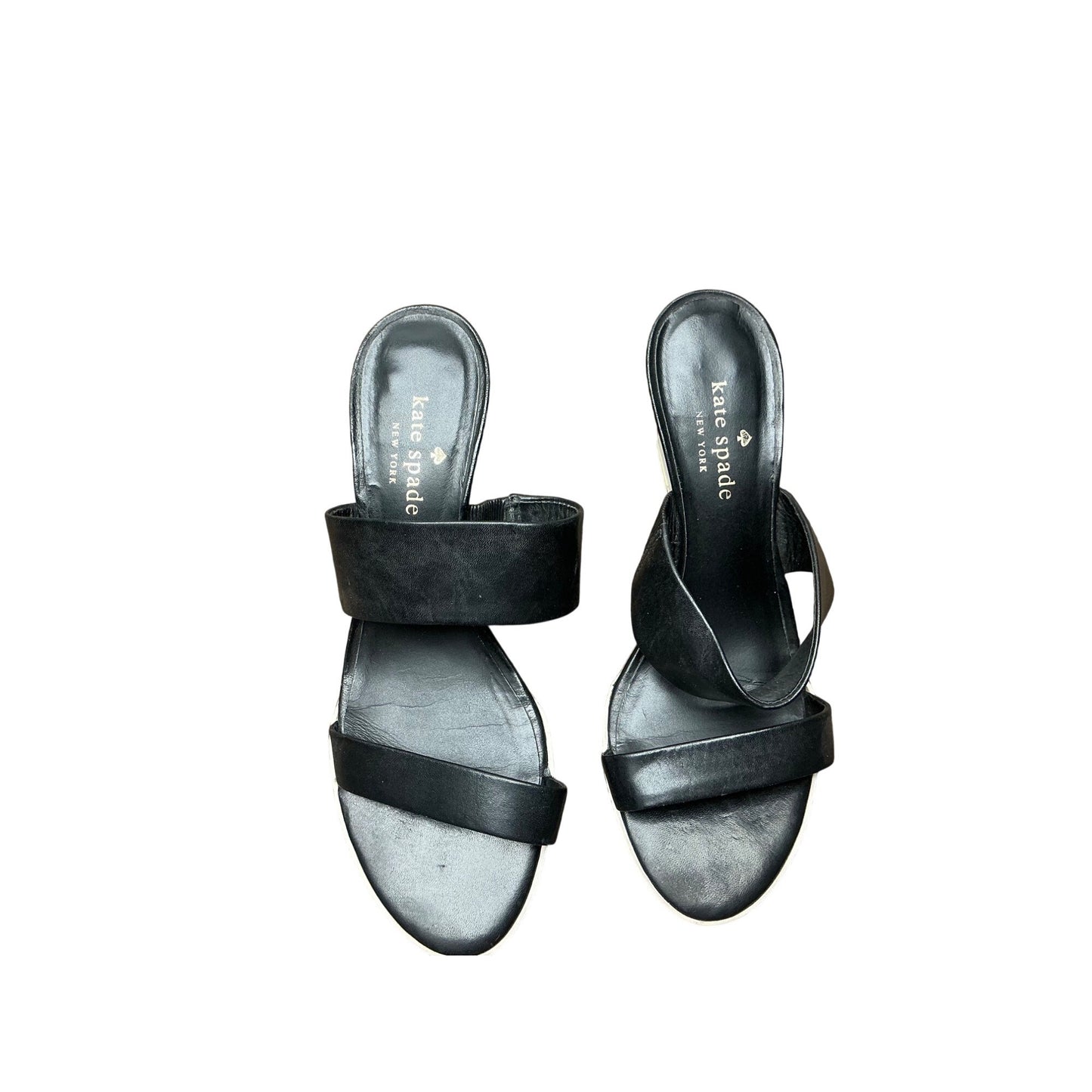 Kate Spade Black Leather Slide Sandals White Wedge Sole Double Strap  Sz 6M