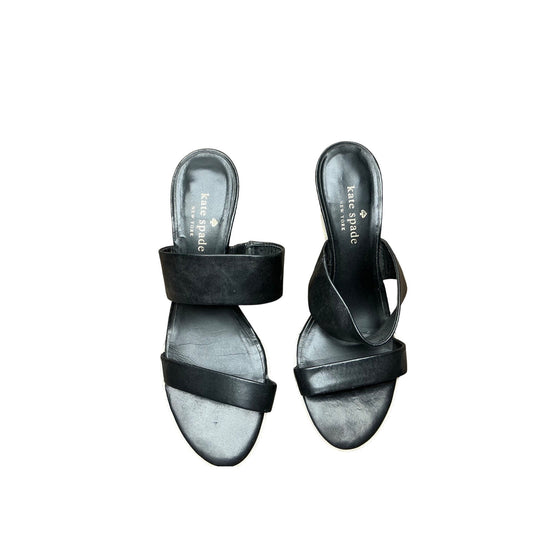 Kate Spade Black Leather Slide Sandals White Wedge Sole Double Strap  Sz 6M