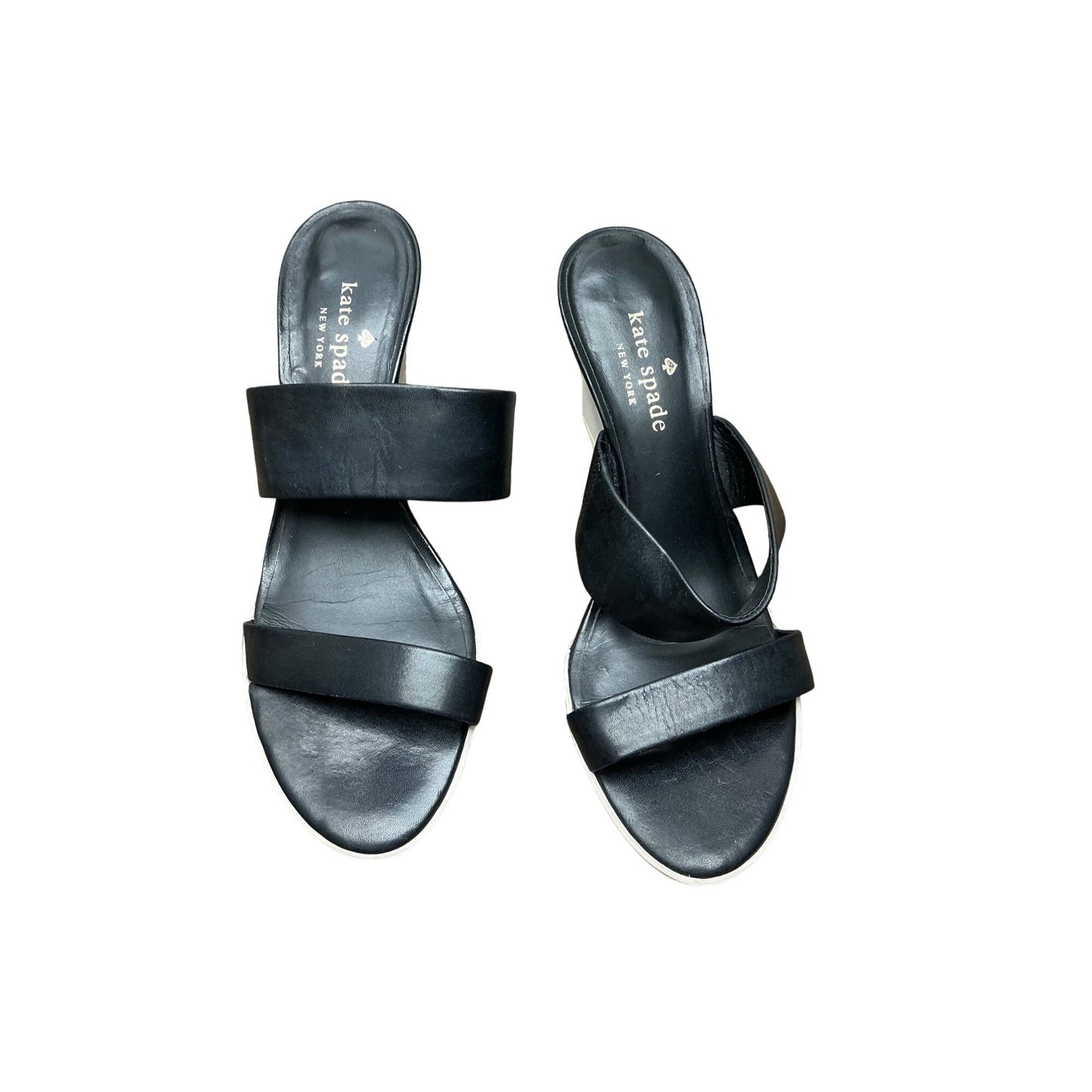 Kate Spade Black Leather Slide Sandals White Wedge Sole Double Strap  Sz 6M