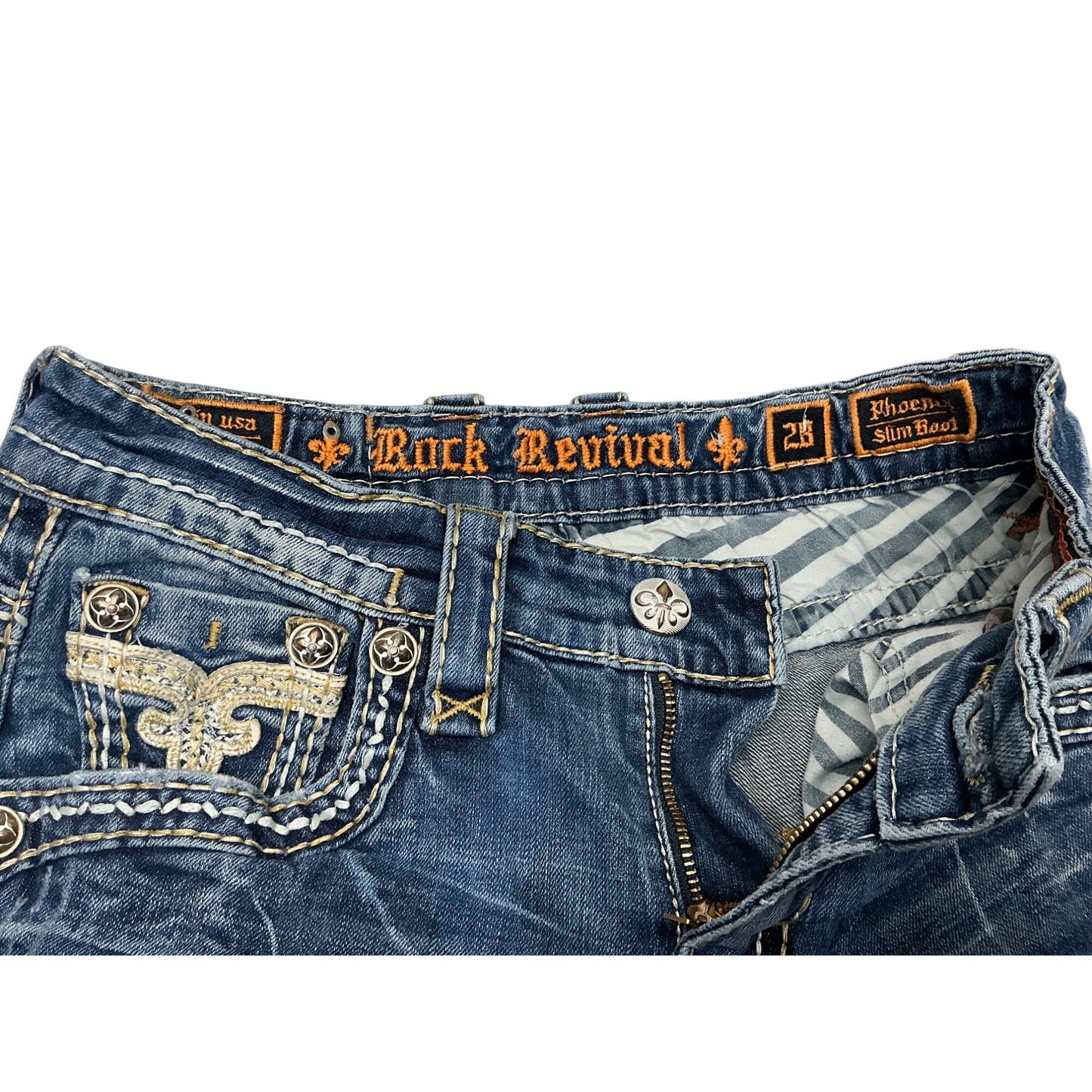 Rock Revival Bootcut Jeans Embroidered Flap Pockets Size 25