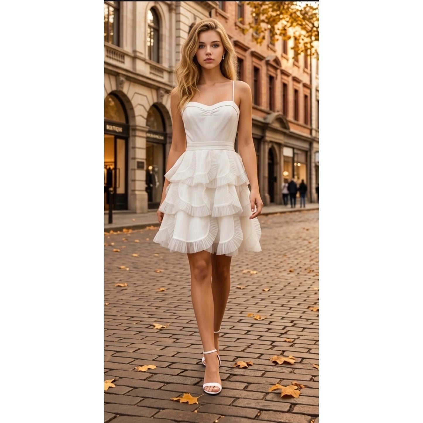 BCBGMAXAZRIA white tiered ruffle mini dress